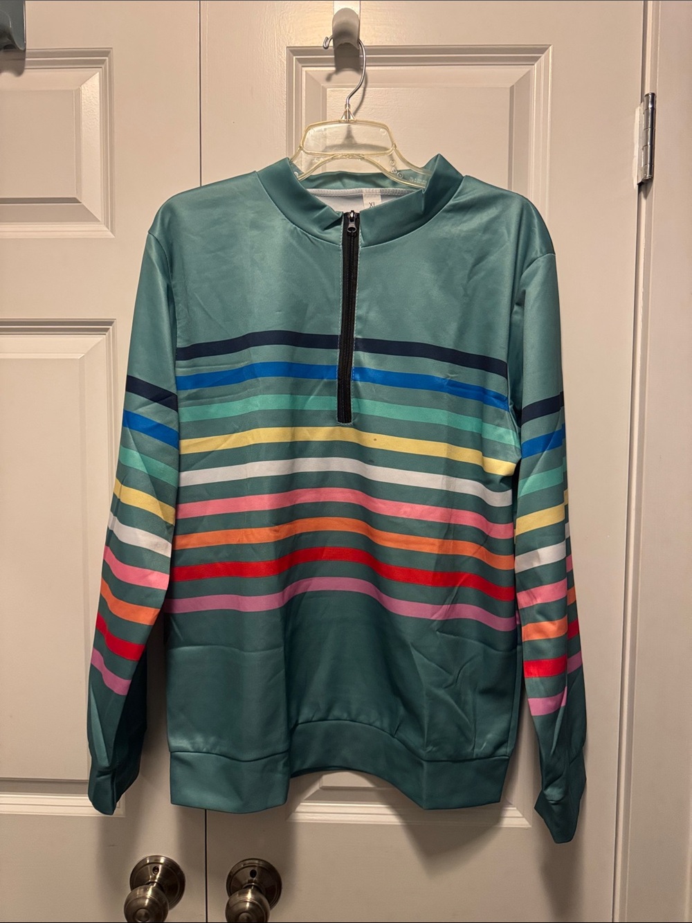 Men's Teal Quarter-Zip Stripe Pullover Sweater
